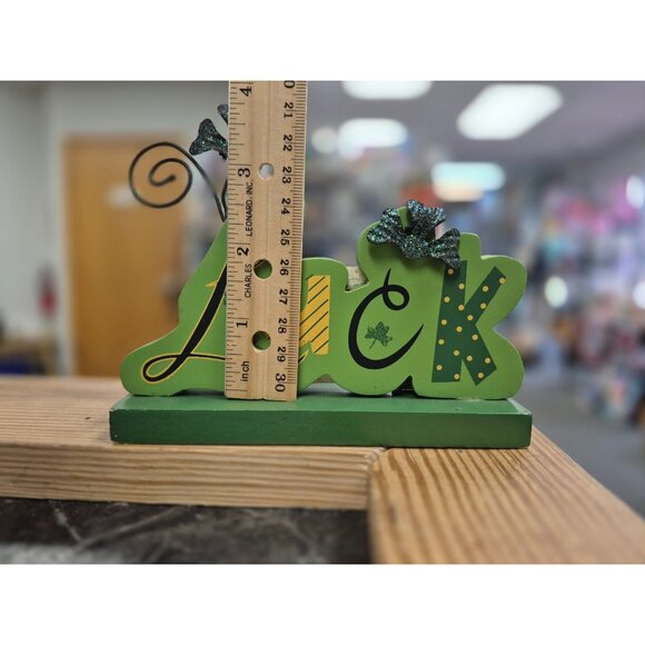 Lucky Green Wooden Tabletop Decoration With Glitter Accents & Shamrocks - Picture 2 of 4